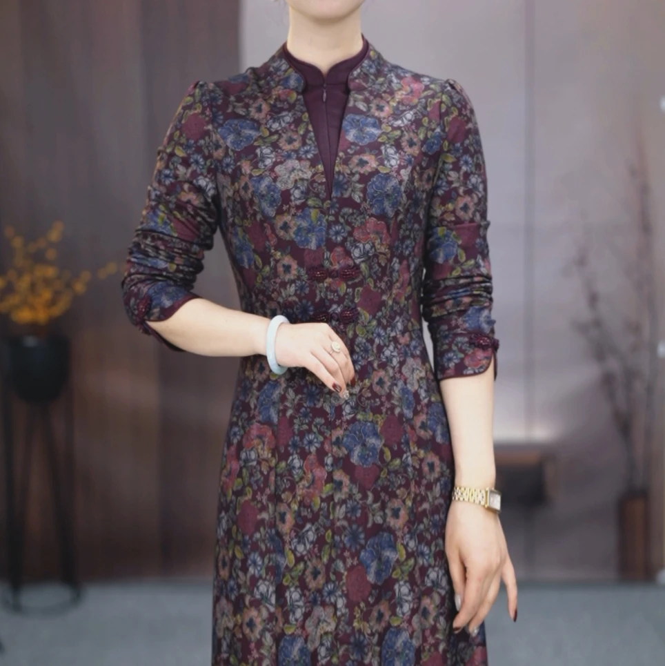 春季新款气质旗袍显瘦长袖复古时尚新中式国风裙子021301