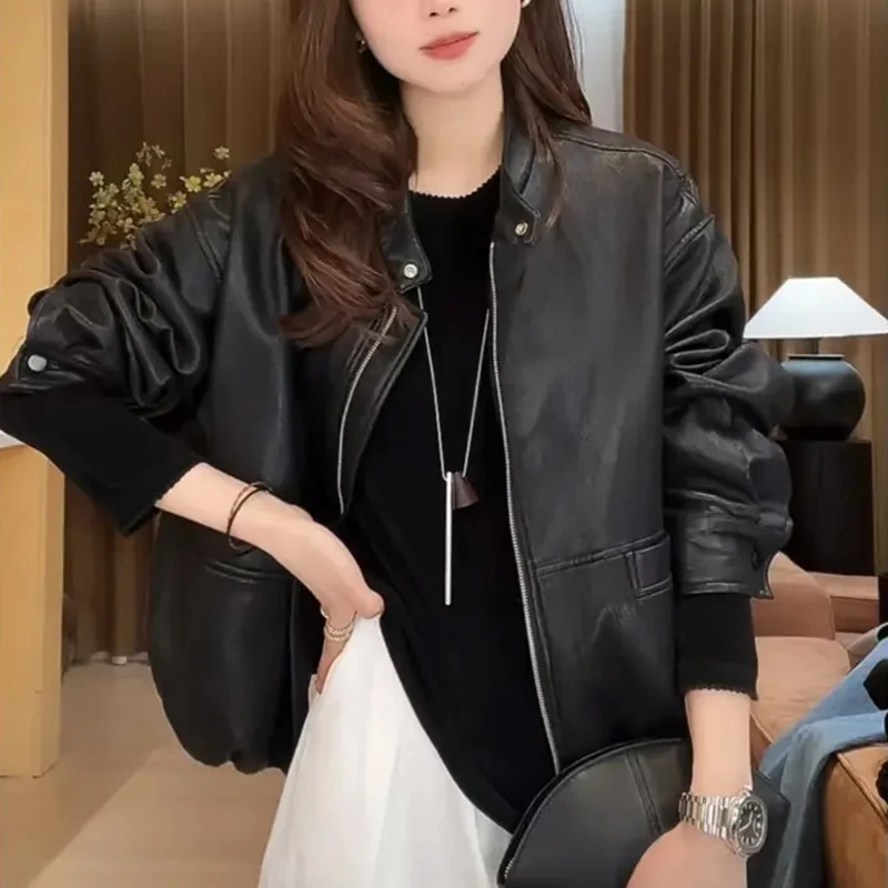 宽松显瘦百搭皮衣外套女2025新款春季小众时尚独特休闲夹克上衣女