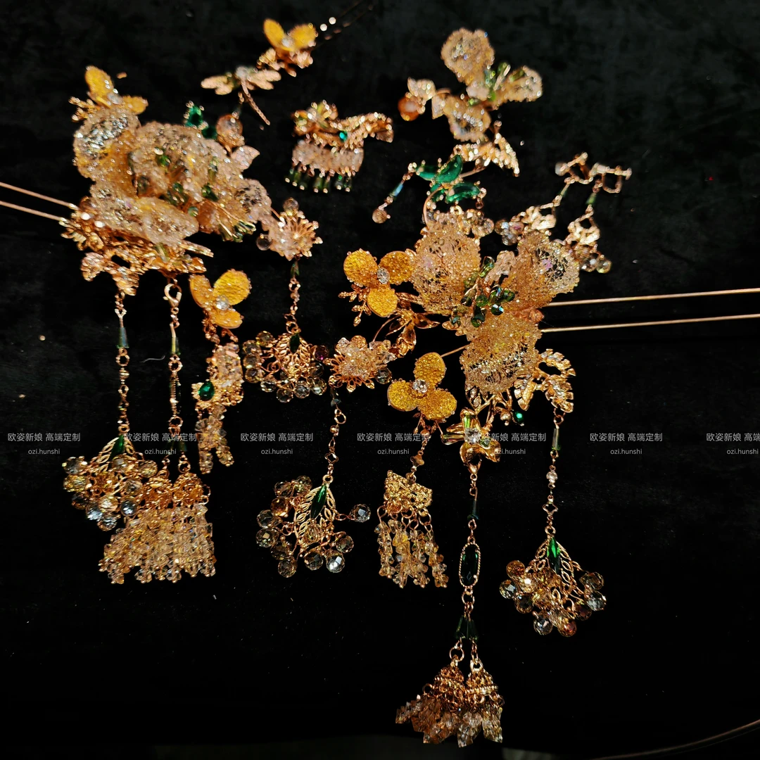 新中式减龄发饰金色幼态新中式头饰婚礼跟妆发饰百搭新娘配饰1316