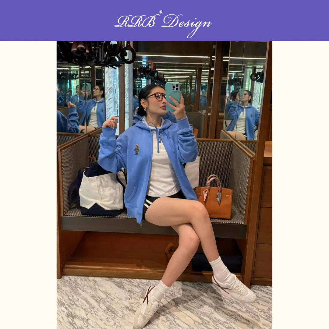 RRB Design「小熊卫衣」重磅定染刺绣设计连帽宽松开衫百搭卫衣