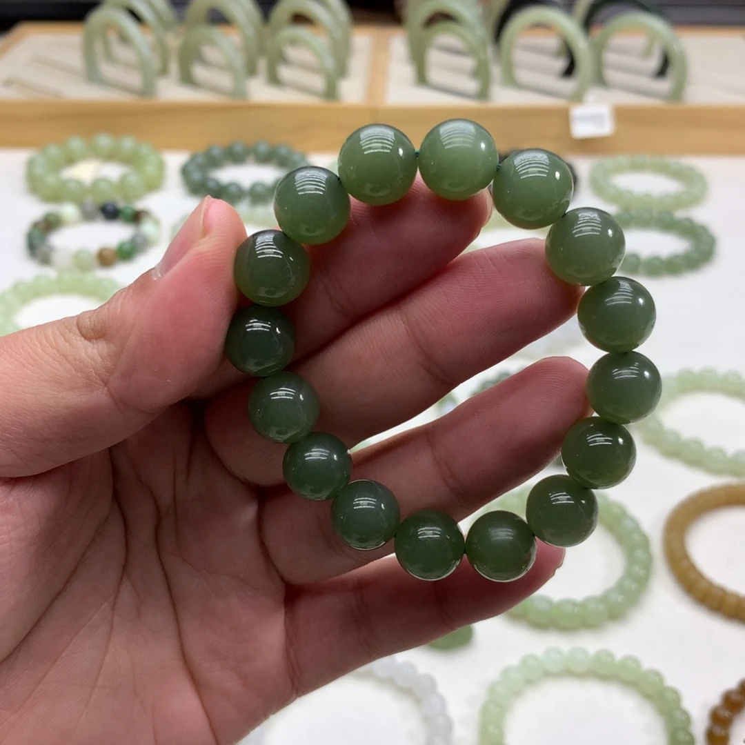 和田玉手串（湖水绿11.7）未镶嵌