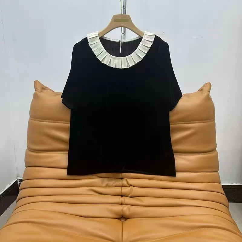 【锦衣服饰】3957荷叶领丝绒小衫