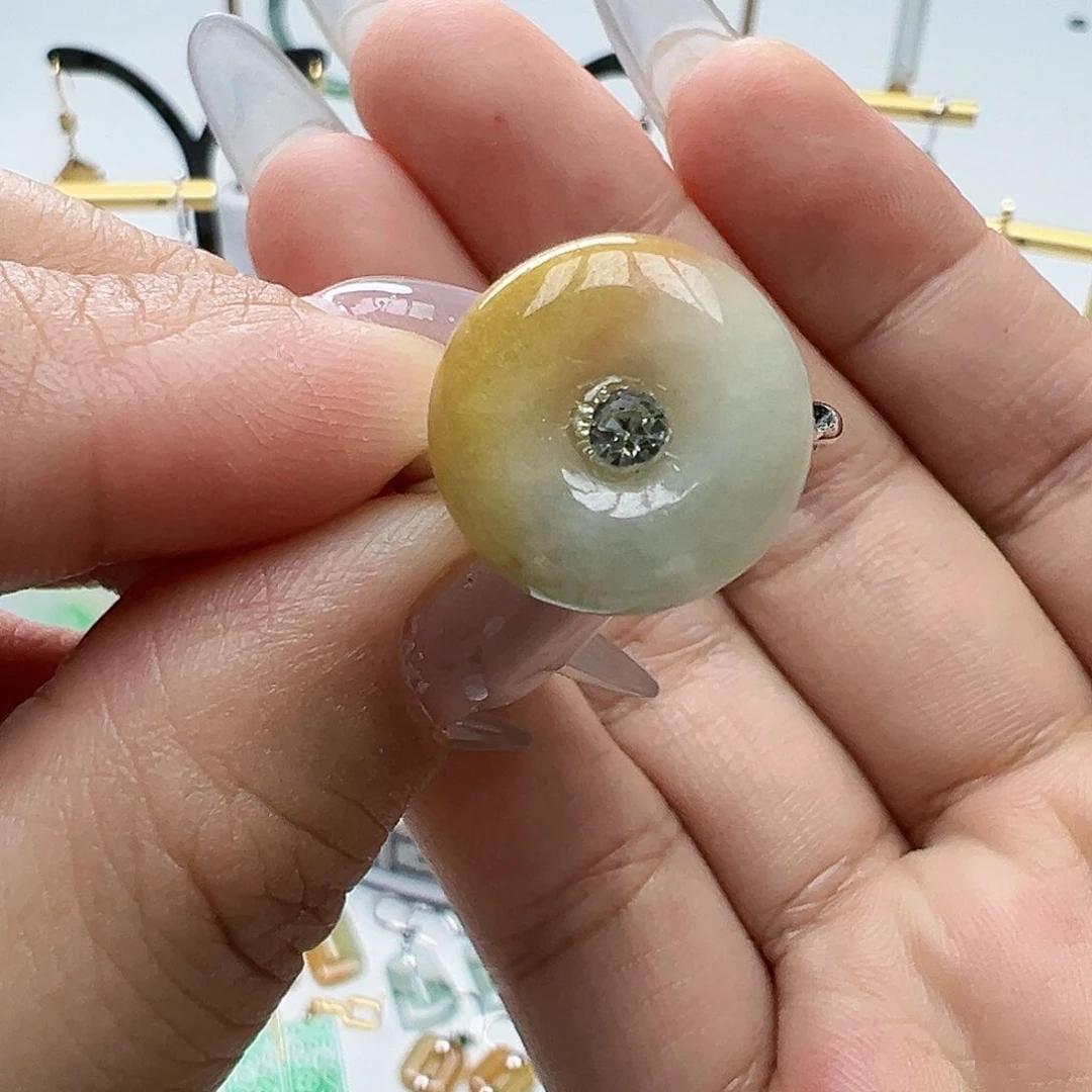 翡翠银S925镶嵌耳饰天然缅甸A货翡翠