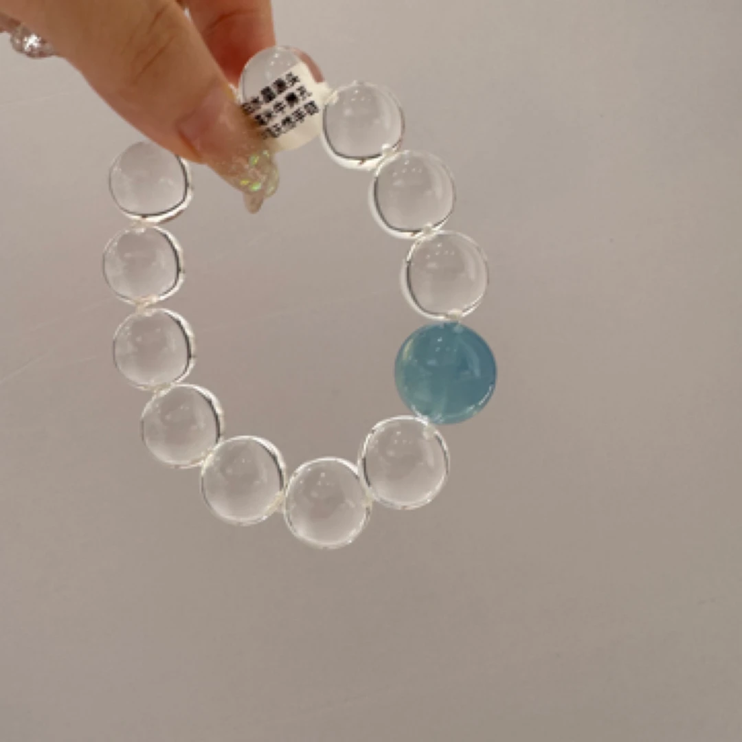 天然白水晶手链牛鼻孔全净体顶珠蓝多样性发其一