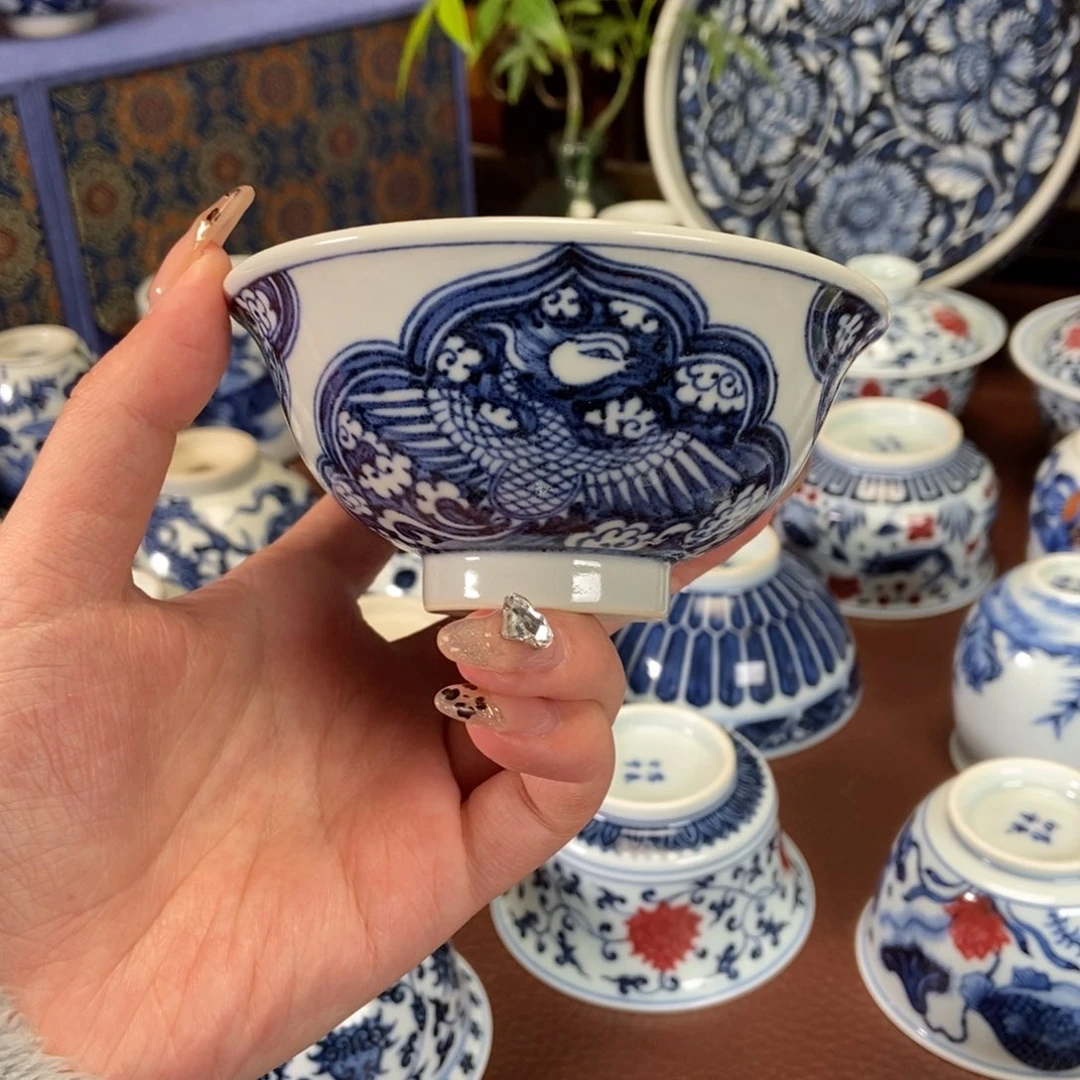 沐朴元青花开窗凤凰单杯