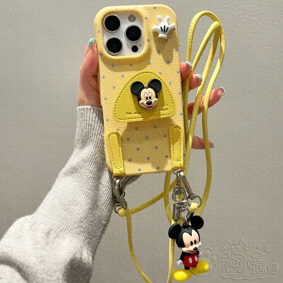 卡通米奇挂件斜挎绳适用苹果16Promax手机壳华为荣耀OPPOvivo小米