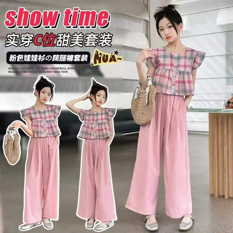 女童方格上衣夏季