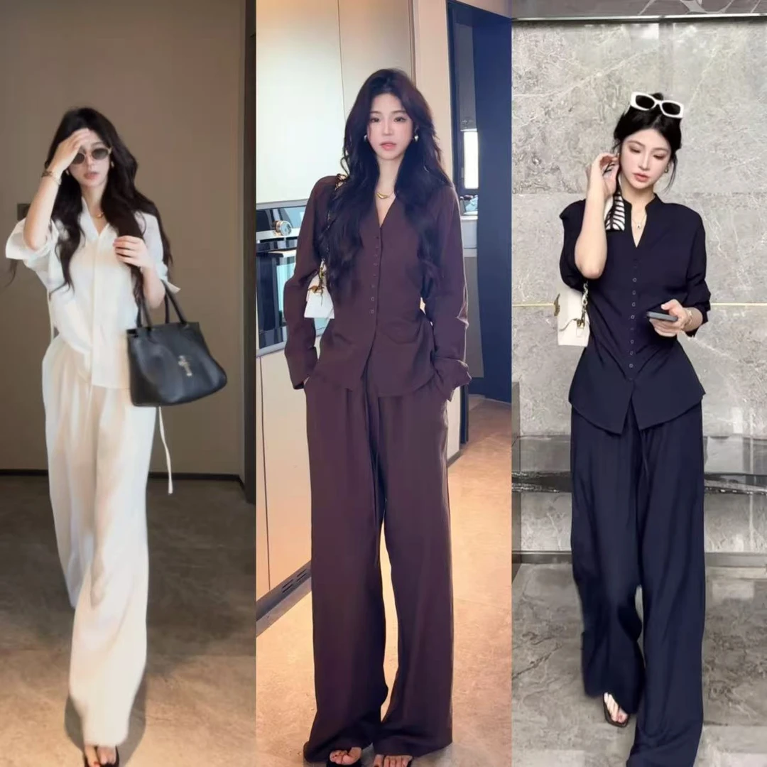 秋装老钱风慵懒风百搭高级感套装衬衫长袖+休闲裤松弛感贵气女装
