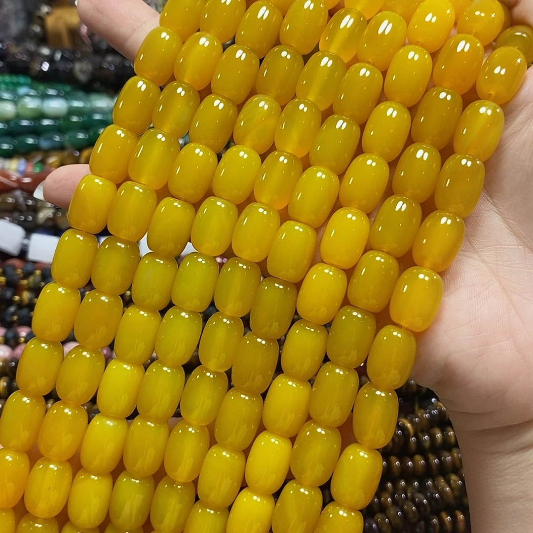 玛瑙/玉髓未镶嵌珠宝半成品黄玛瑙桶珠一条卡10*14mm
