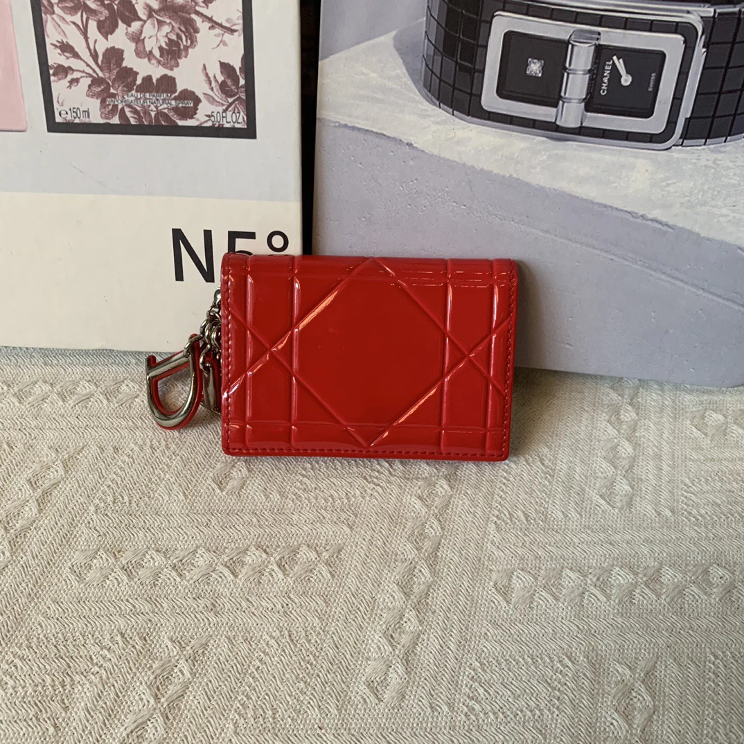 95新 DIOR/迪奥  红色漆皮卡包