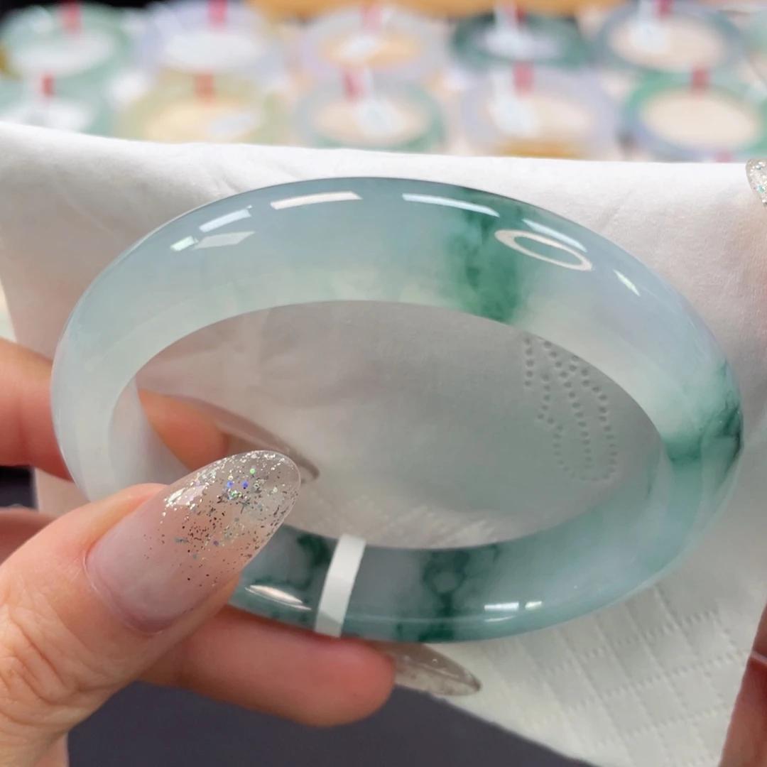 未镶嵌手镯翡翠55贵妃蓝冰飘蓝花清新气质款4号