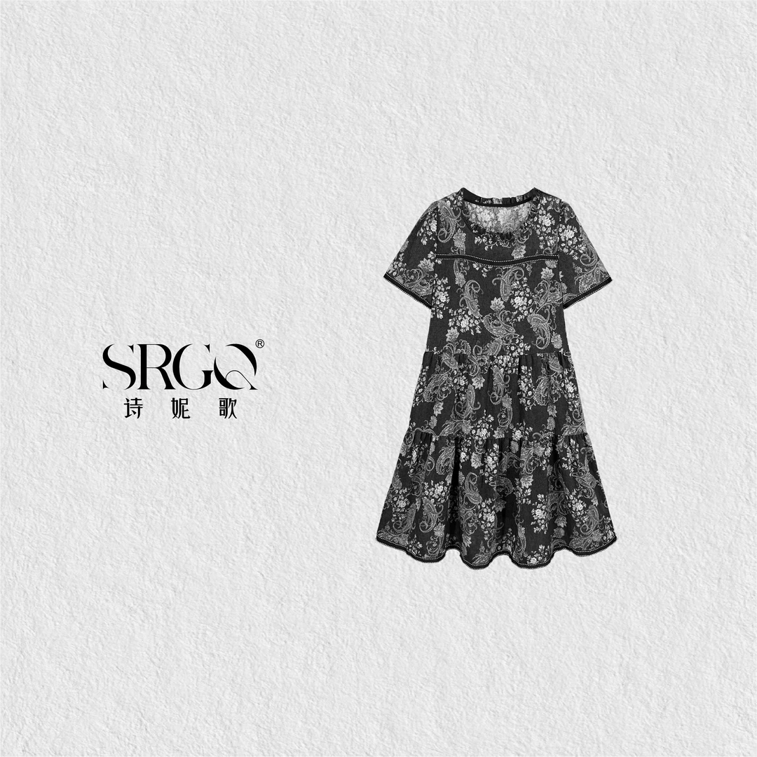 诗妮歌 | 莱赛尔天丝+麻连衣裙 国风提花知性连衣裙夏季透气薄款