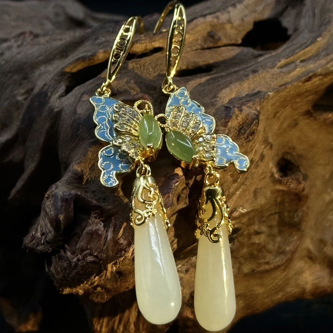 宫廷风和田玉s925银新中式耳环-多样性发其一-ms55-913