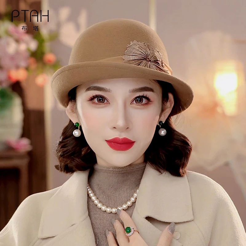 布塔贝雷帽女秋冬羊毛呢帽子保暖时尚气质礼帽中老年妈妈帽PT1396