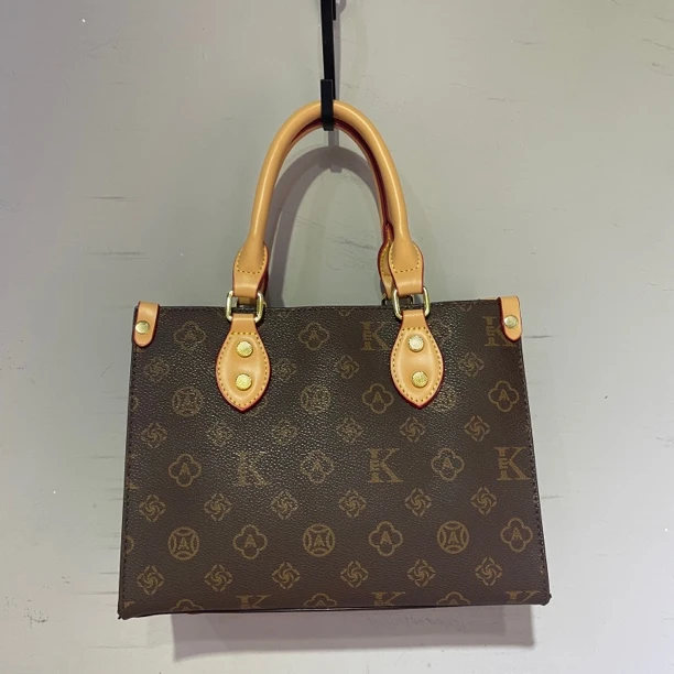 托特包韩式防刮拉链字母斜挎包百搭棕色大号复古女士