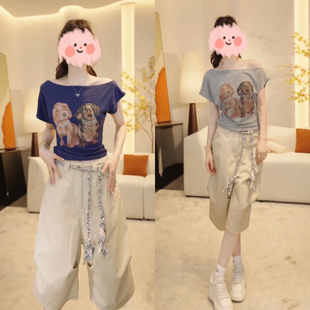 夏季百搭减龄印花T恤时尚休闲短裤套装