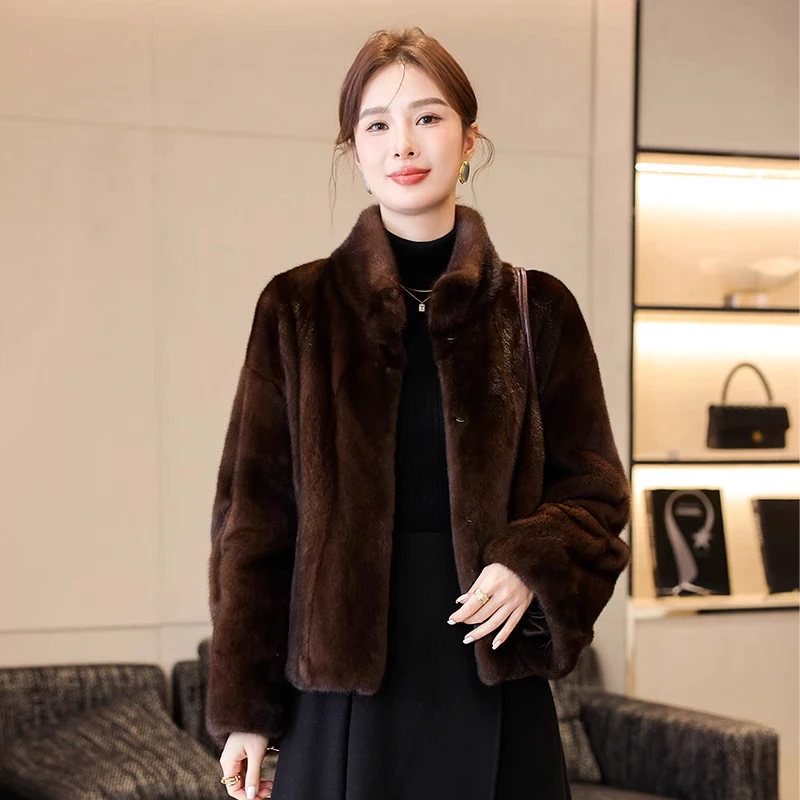 水貂皮草女年轻款2025新款正品天鹅绒貂皮大衣整貂立领外套潮
