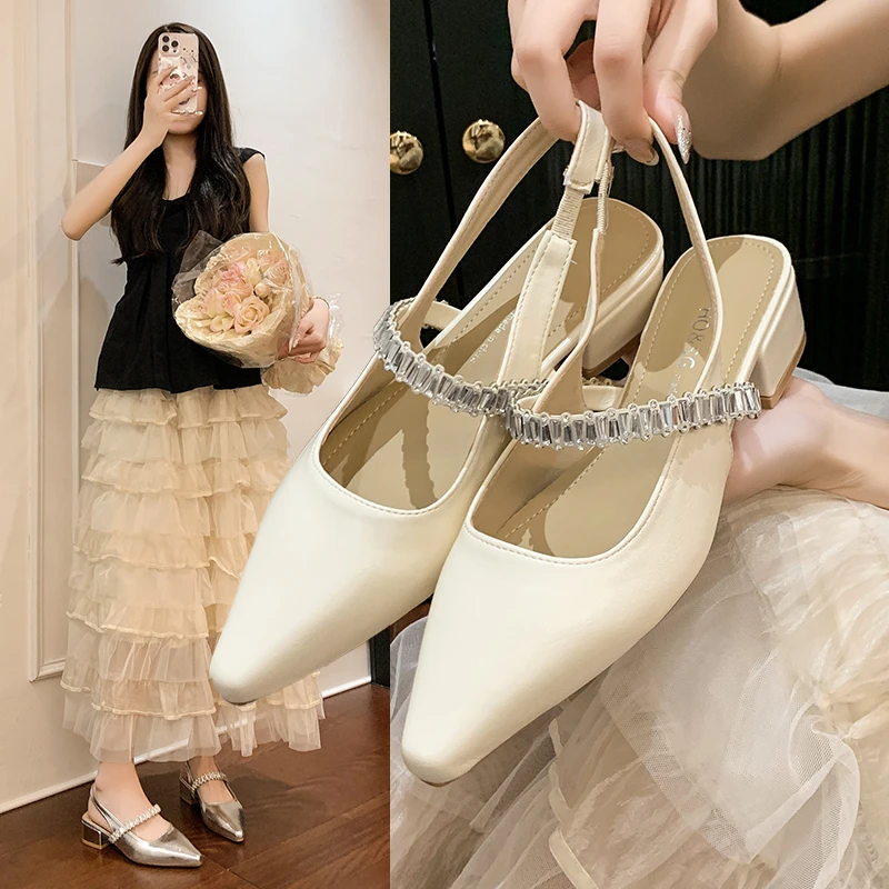 法式包头水钻凉鞋女款2025新款爆款鞋子女夏外穿配裙子高级感单鞋