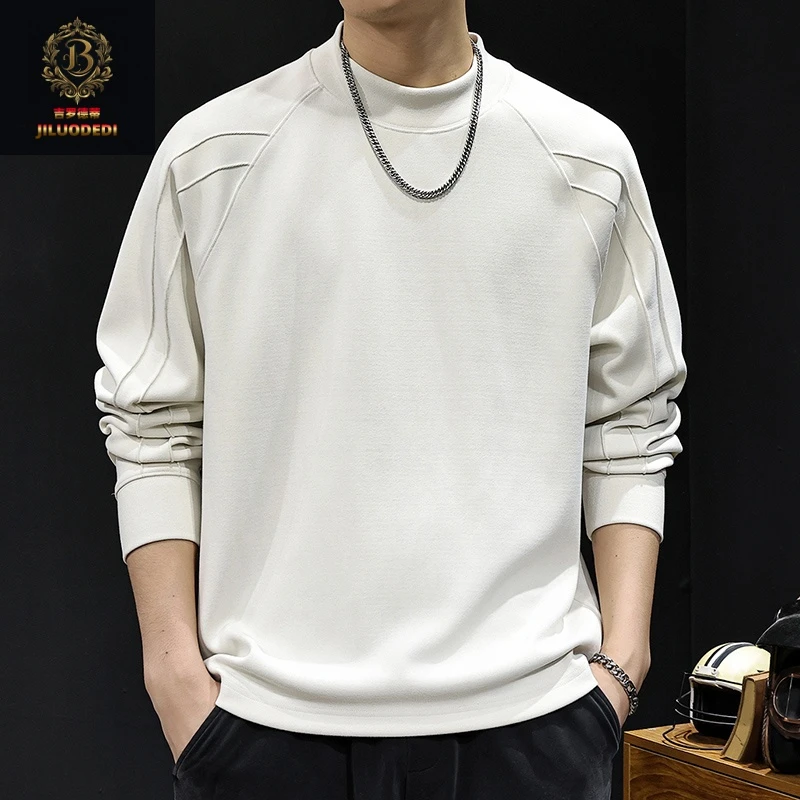 美式重磅简约长袖t恤男士2025秋季新款宽松圆领打底外穿休闲卫衣