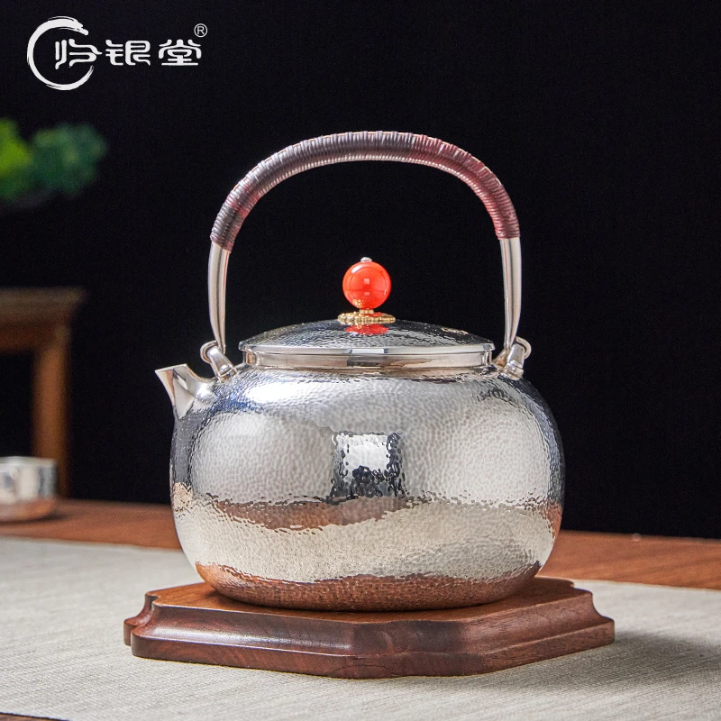 归银堂足银999手工红摘（福宝）亮咖烧水壶提梁壶烧水壶茶具