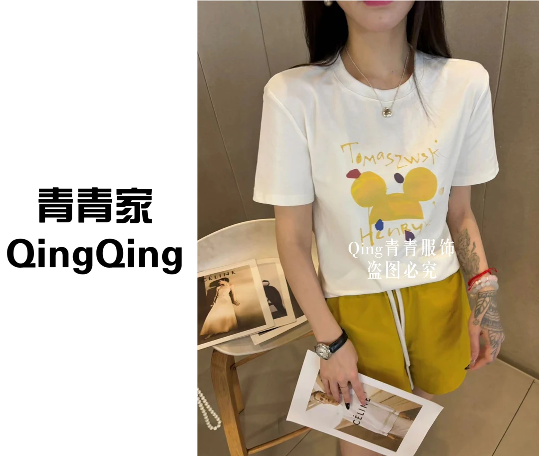 青青家  夏季新款卡通印花时尚百搭短袖-625
