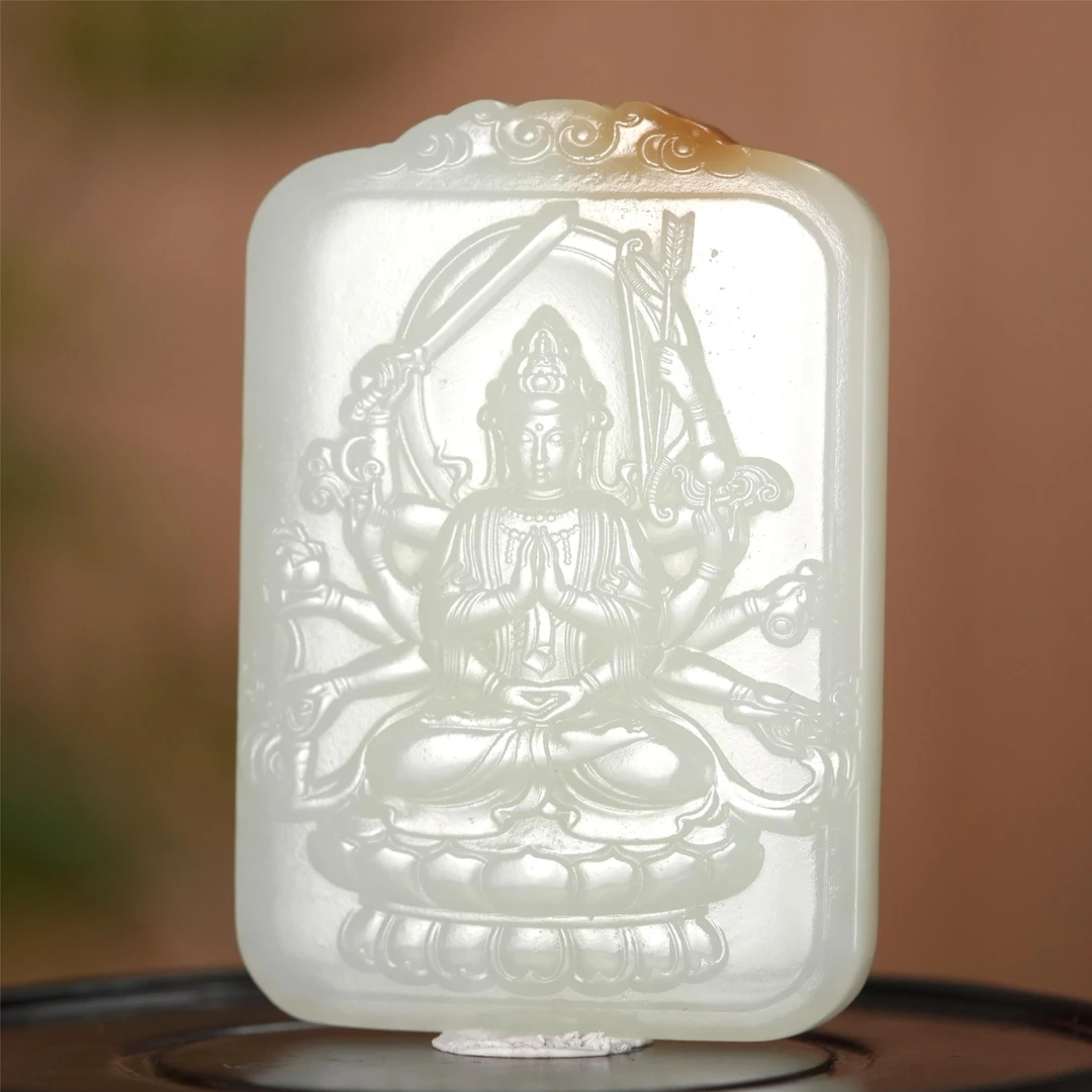 Lot16.和田糖白玉观音牌/023802/拍宝