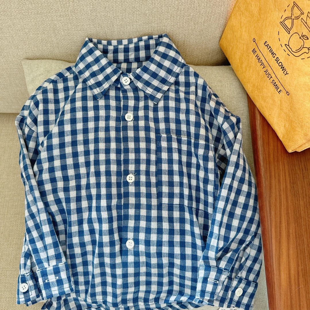 【开学季 20978】秋款儿童休闲格子高克重单层加厚立体剪裁翻领衬衫