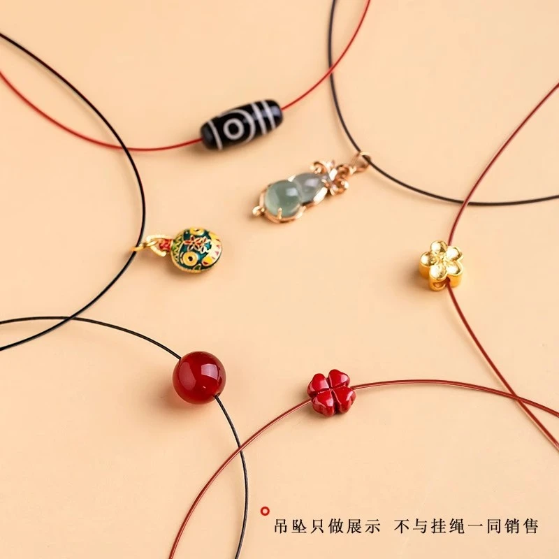 合金皮质项链 极细红绳蜡皮绳项链吊坠挂绳穿小孔黑色锁骨链配饰