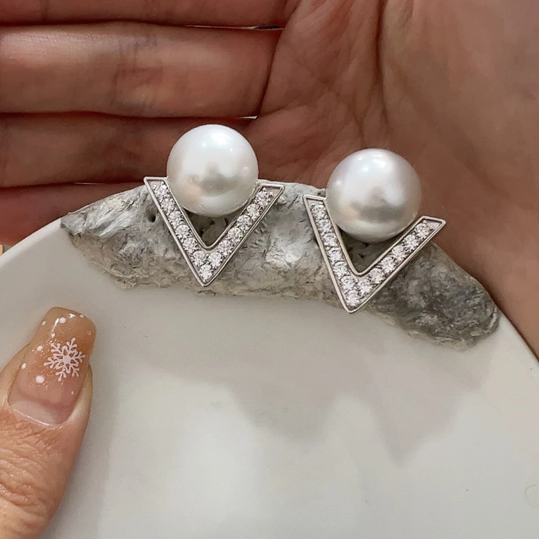 海水珍珠耳饰银S925镶嵌爱****子