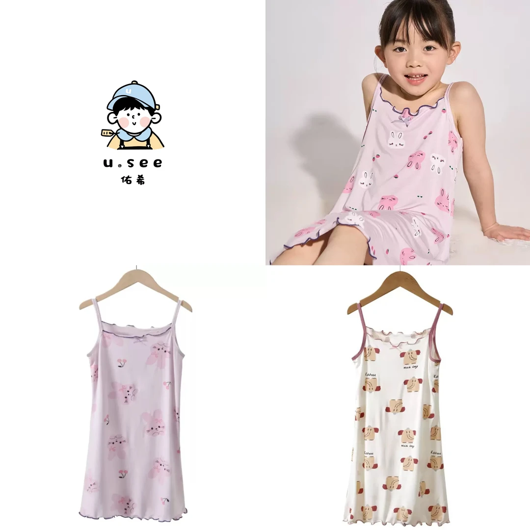 佑希25夏季女宝宝优可丝中大童吊带公主睡裙