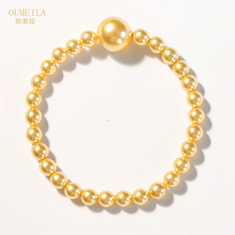 OUMEILA施家珠珠手 南洋金色黄色圆珠黄手链气质时尚百搭优雅