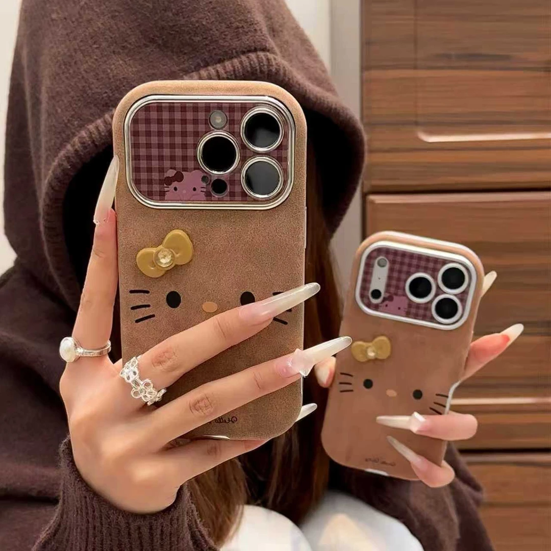 雅天立简约格纹KT表情翻毛皮大视窗适用苹果17/16手机壳iPhone15P