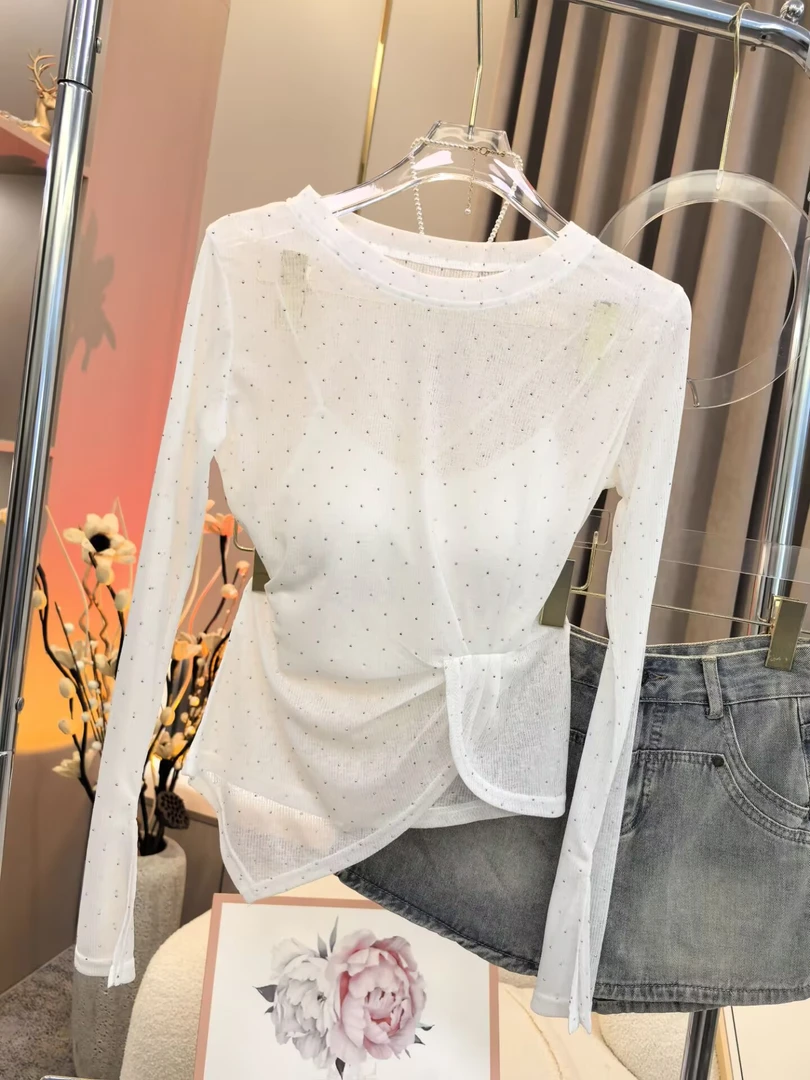 【A9993墨丽】2025夏季修身显瘦百搭防晒纯欲长袖上衣+吊带两件