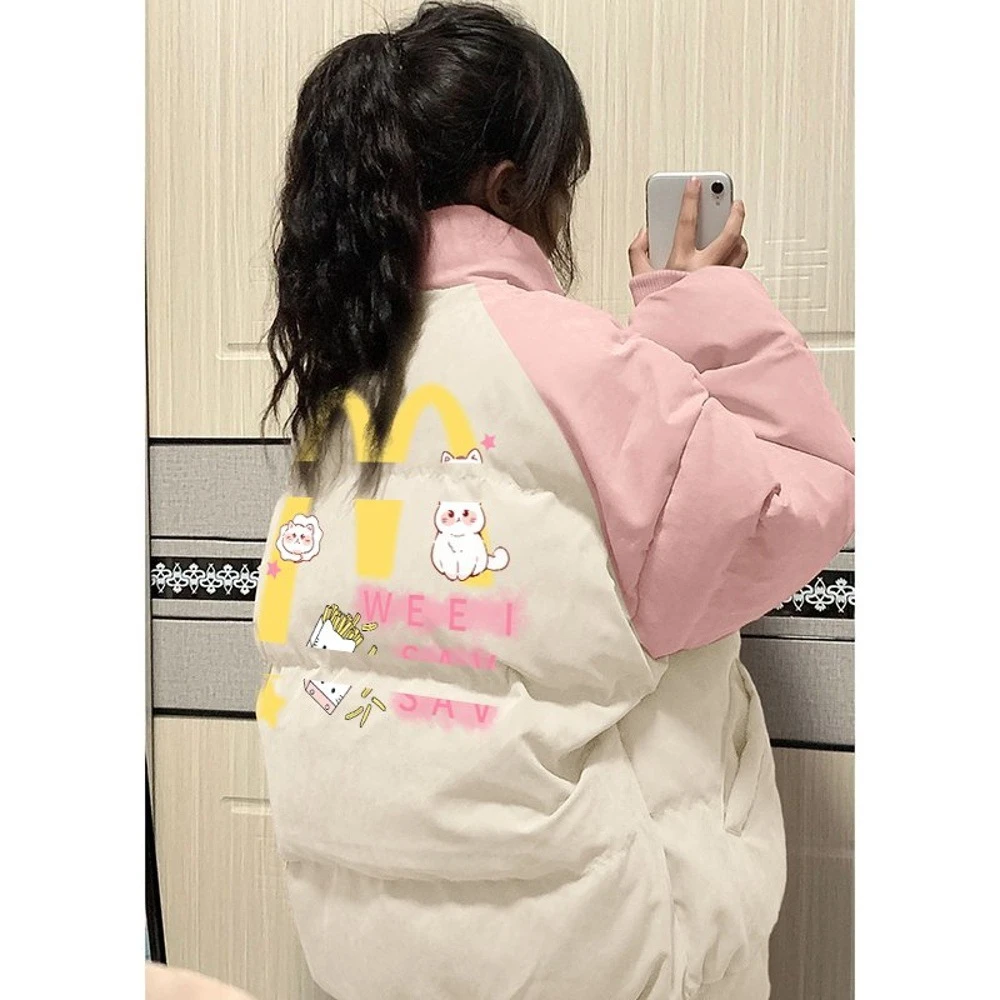 宽松型长袖加厚棉服保暖外套马甲夹克嘻哈大码面包棉袄羽绒棉衣服