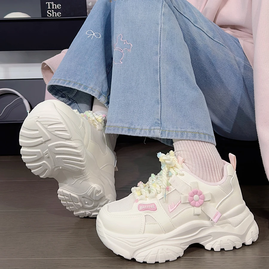 回力米粉红厚底老爹鞋女款2025爆款百搭学生鞋子复古潮流休闲鞋女