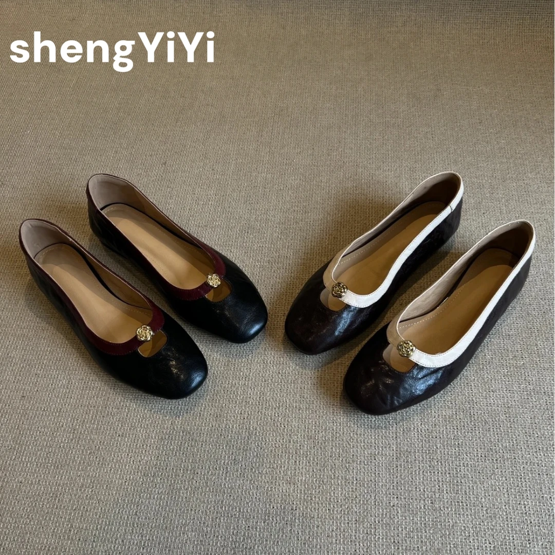 羊皮版~小众山茶花ik法式软底气质百搭圆头小香风玛丽珍女款单鞋