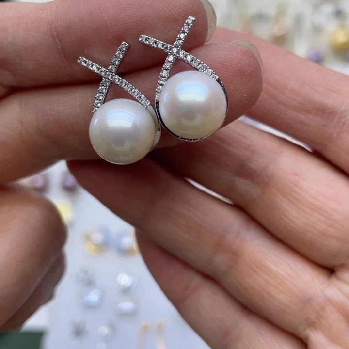 淡水珍珠耳饰银S925镶嵌