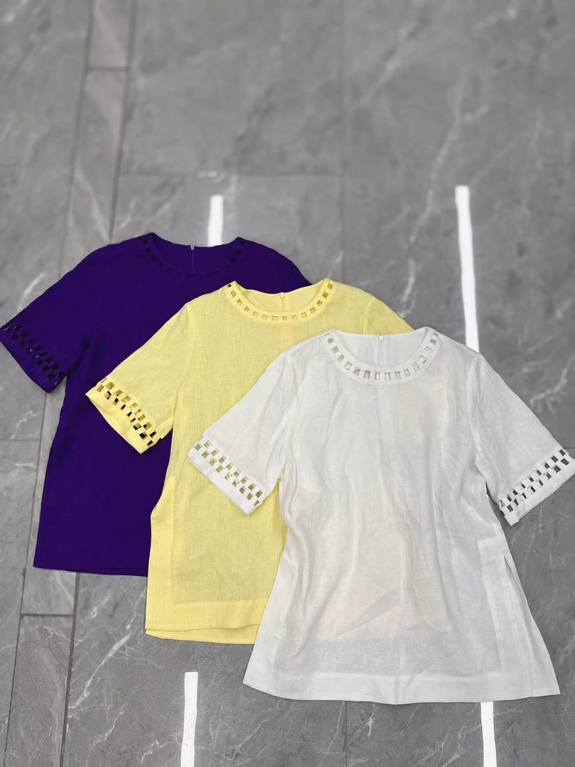 【25337】亚麻上衣长袖衬衫气质印花衬衣设计感休闲衬衫