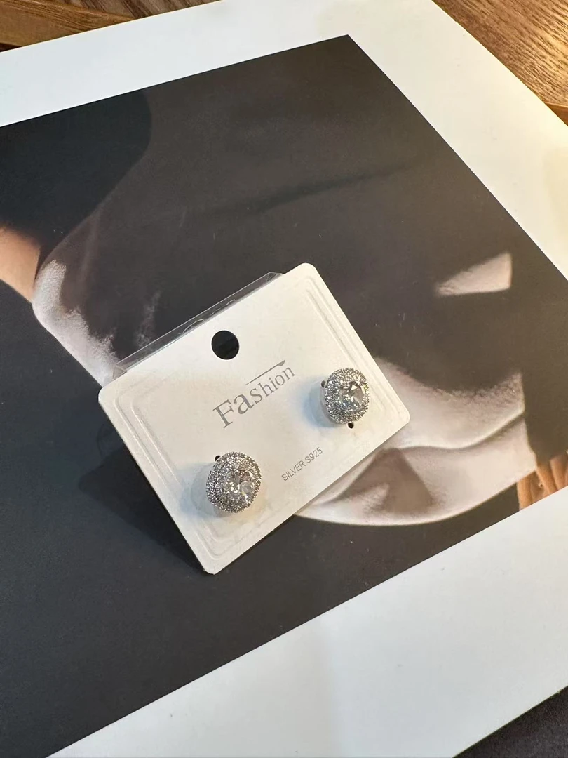 钛钢耳饰 【小胖家】韩系爆闪满钻圆形耳钉