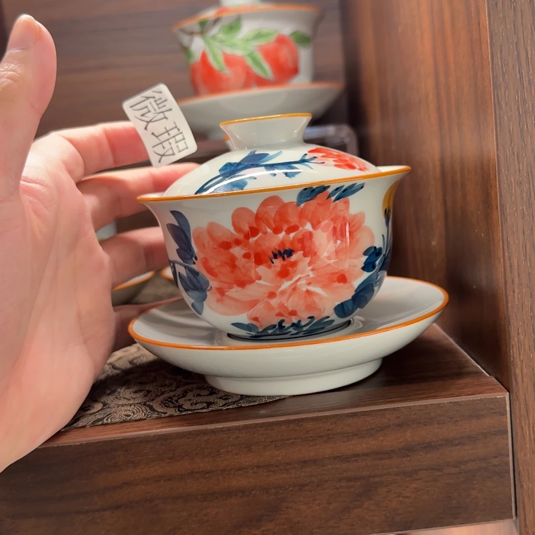 釉下手绘茶具微瑕