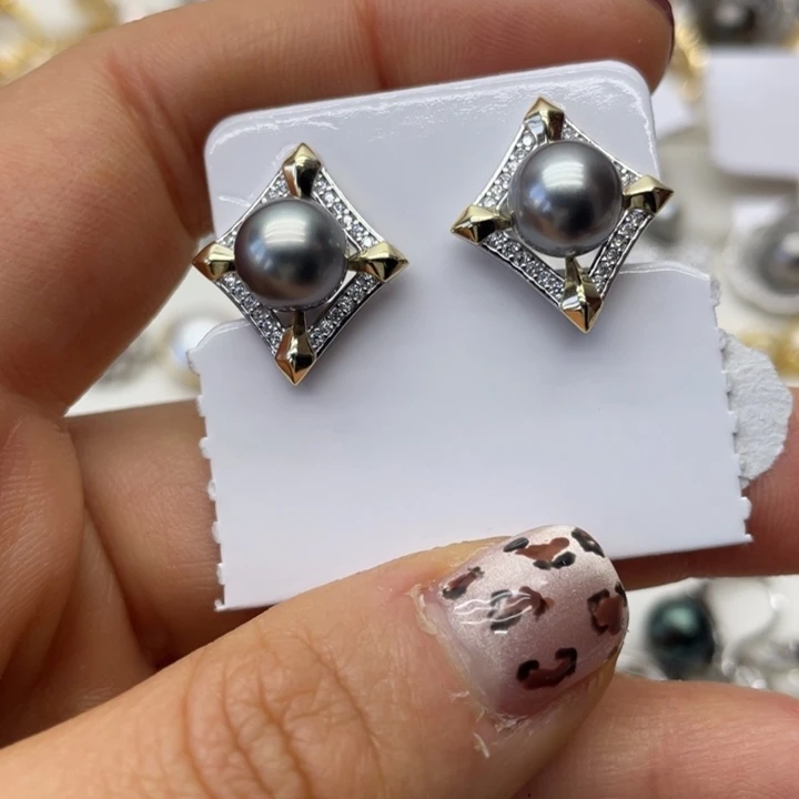 海水珍珠耳饰银S925镶嵌
