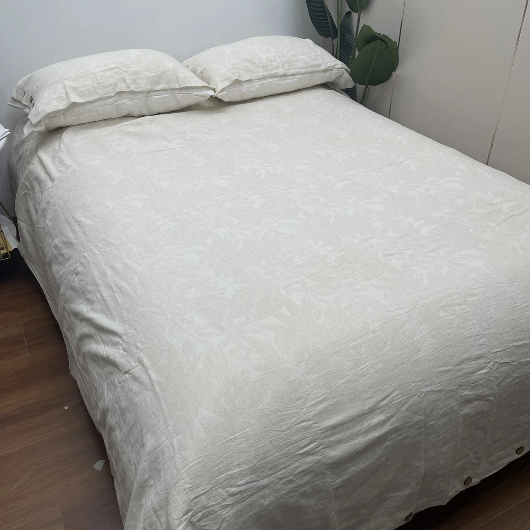 T063 琼枝玉叶 色织提花棉麻被套四件套