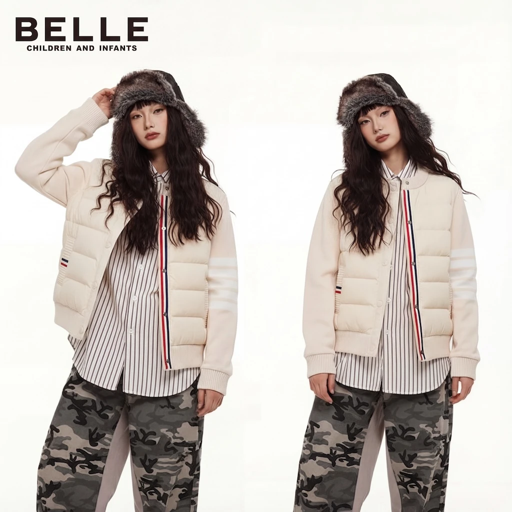 BELLE百丽（排骨服）秋冬羽绒外套儿童针织休闲亲子羽绒服