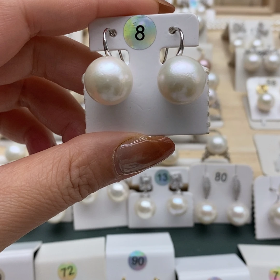 淡水珍珠银S925镶嵌耳饰14