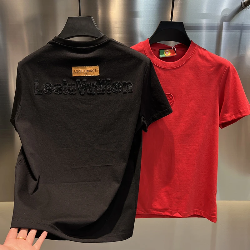 2025春夏新款男士百搭半袖高品质刺绣圆领T恤休闲时尚男装短袖