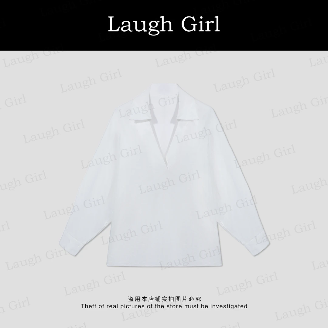 楚楚君 Laugh girl秀场同款【素白雅衫】纯色套头V领衬衫 CL53018J