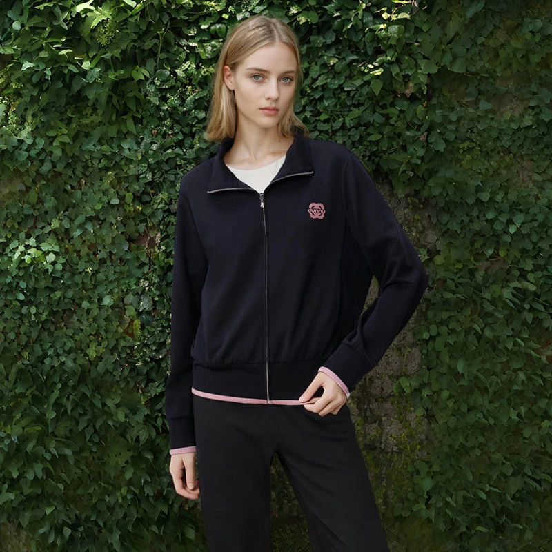 敦奴dunnu长袖运动针织时尚休闲女士春季连帽运动风秋冬外套女款