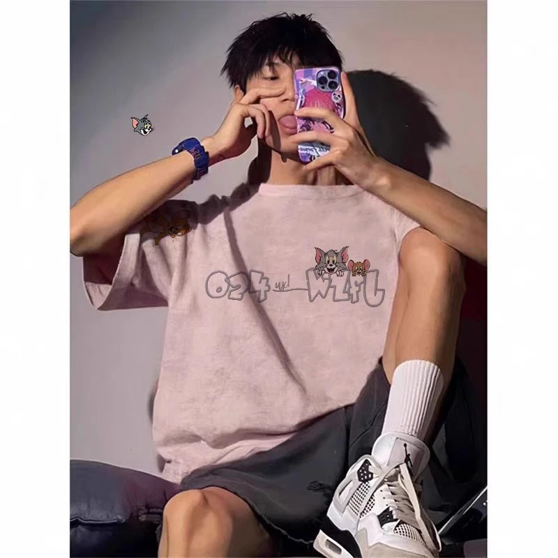 美式新款印花夏季薄款纯棉百搭重磅扎染短袖t恤男休闲ins上衣半袖