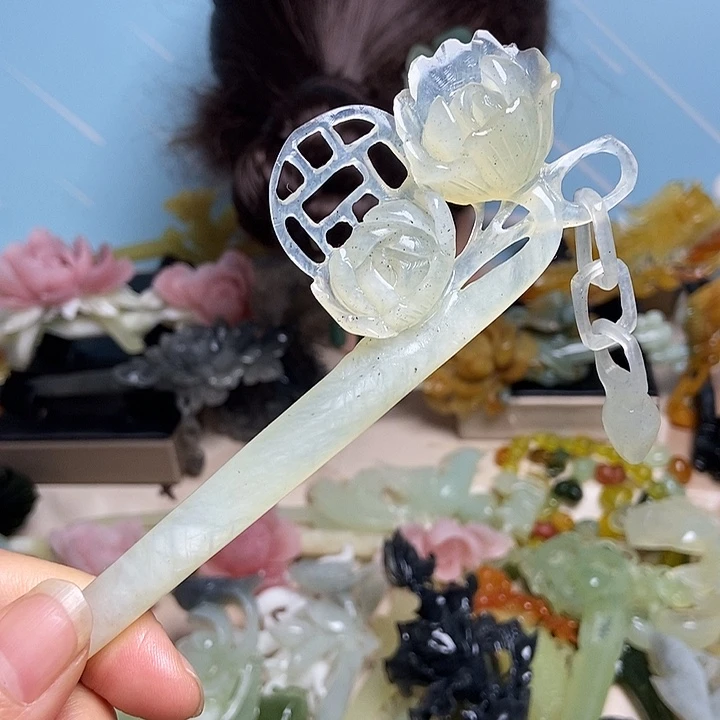 蛇纹石玉未镶嵌发饰发簪