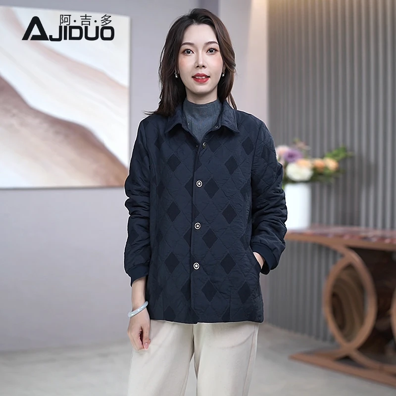 阿吉多休闲百搭夹棉短款外套女士秋冬季大码小个子保暖棉服A32770